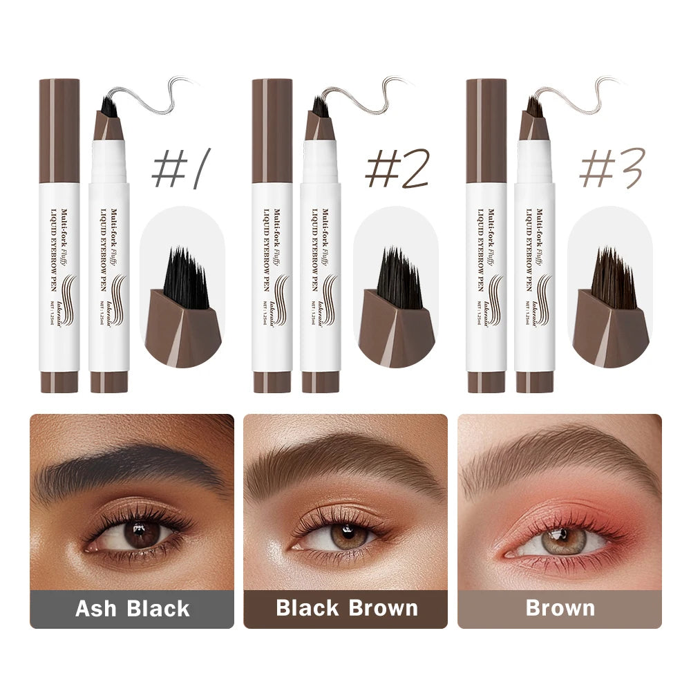 Waterproof Multi-Fork Liquid Eyebrow Pen for Natural Brows