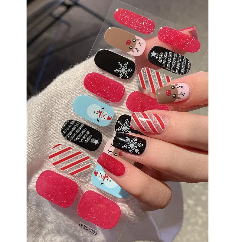 Christmas Semi-Cured Gel Nail Wraps with Winter Snowflake Designs - 14