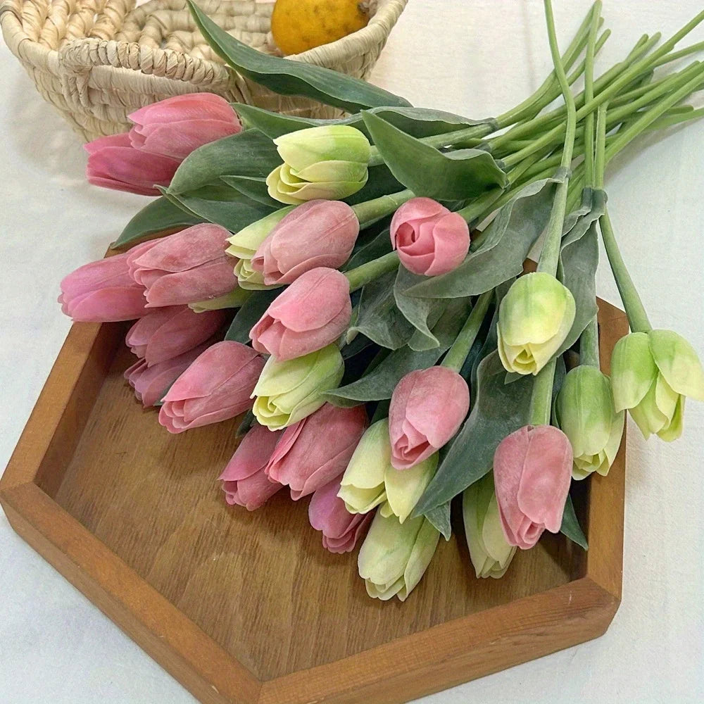 10Pcs Artificial Tulip Bouquet Realistic Faux Flowers for Home Decor