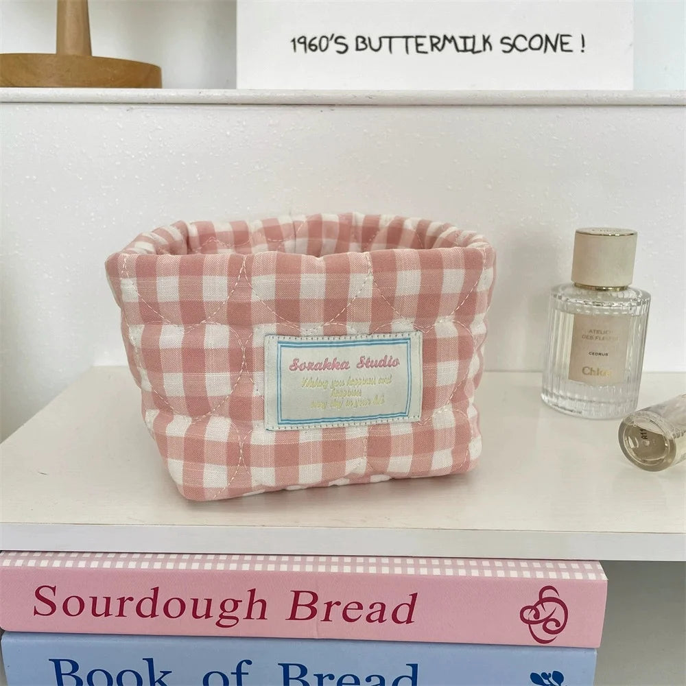 Foldable Plaid Quilted Desktop Storage Basket