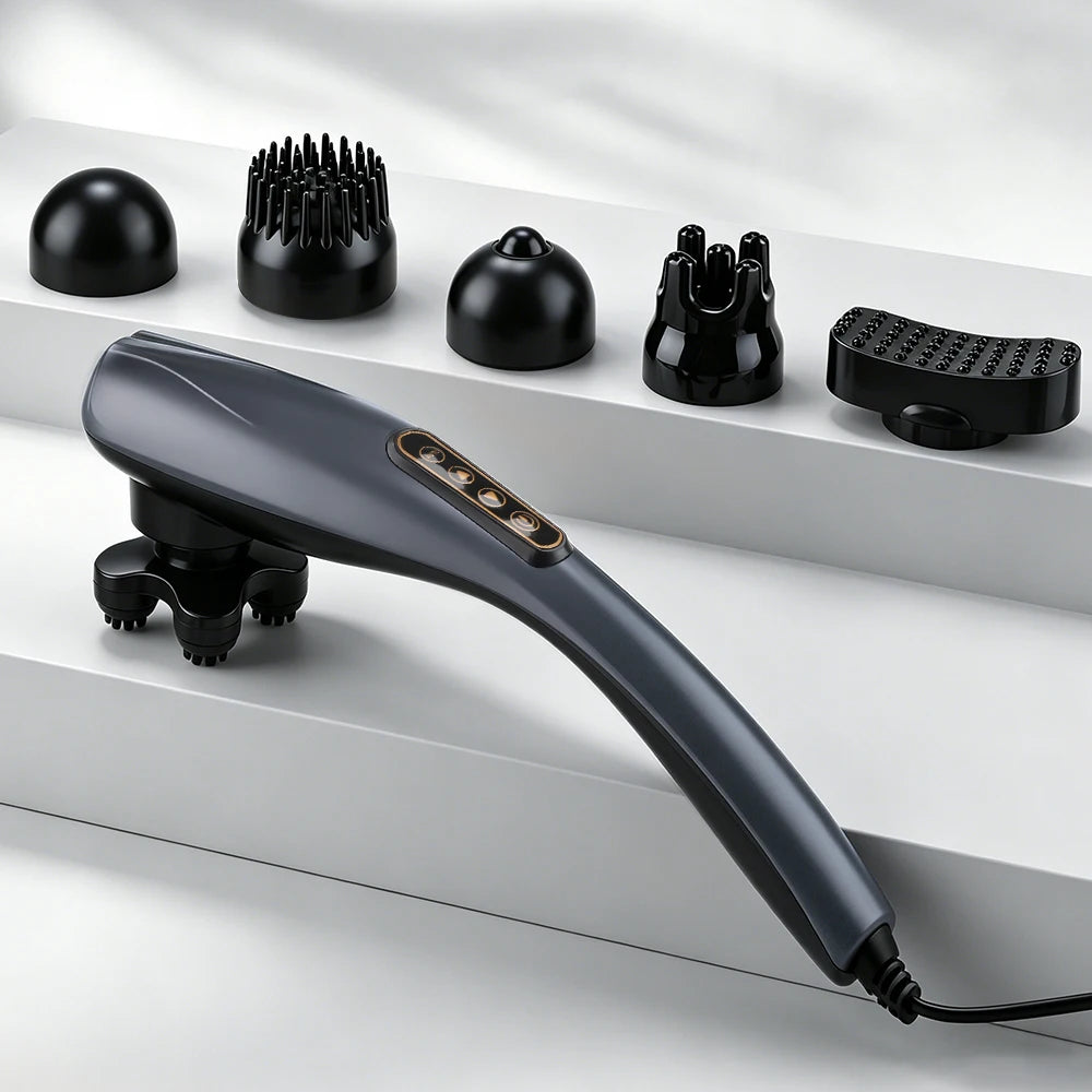 Handheld Deep Tissue Percussion Body Massager with 6 Interchangeable Heads