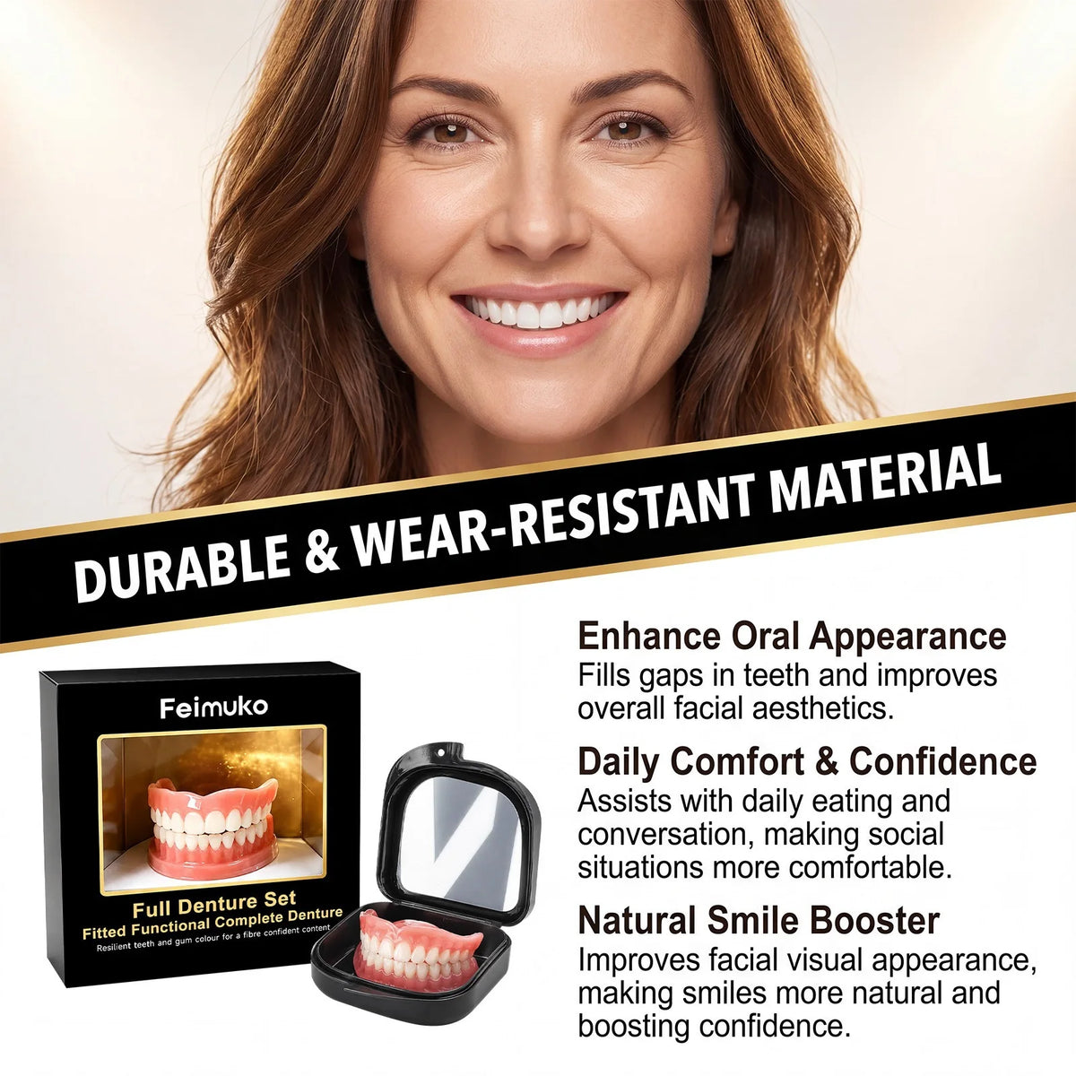 Comfort Fit Snap-On Denture Set with Mirror Storage Case