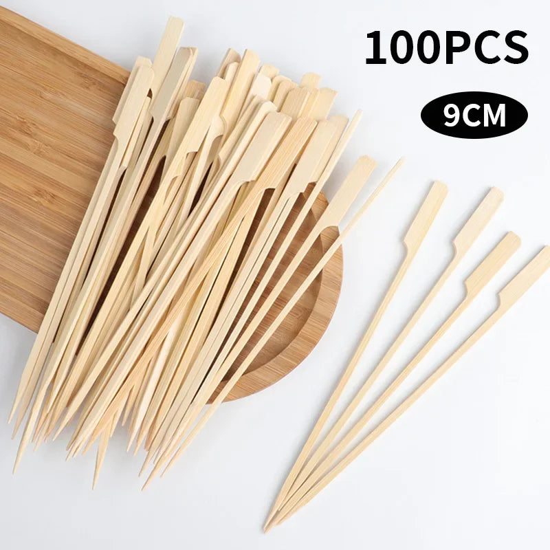 100Pcs Disposable Bamboo Skewers Natural BBQ Sticks and Cocktail Picks