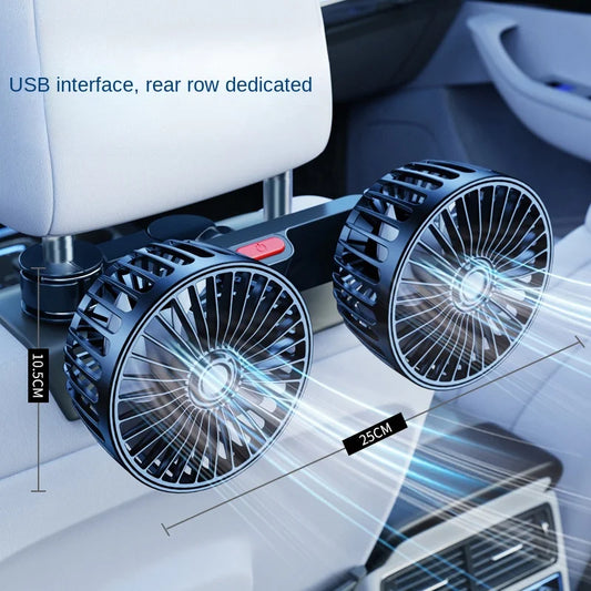 Dual Head USB Car Seat Cooling Fan for Rear Passengers