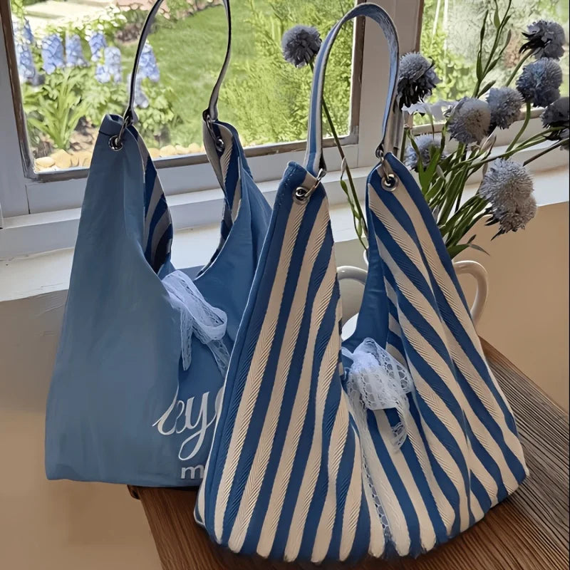 Double-Sided Reversible Tote Bag with Lace Bow