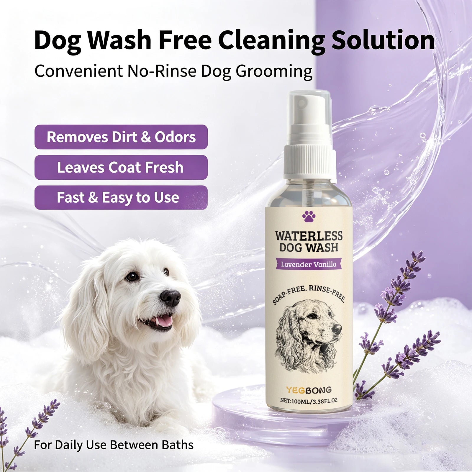 Waterless Dog Shampoo Spray for Quick Cleaning and Odor Removal - 10