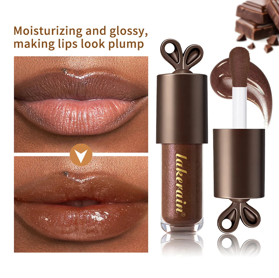 Moisturizing Chocolate Shimmer Lip Gloss for Plump Hydrated Lips
