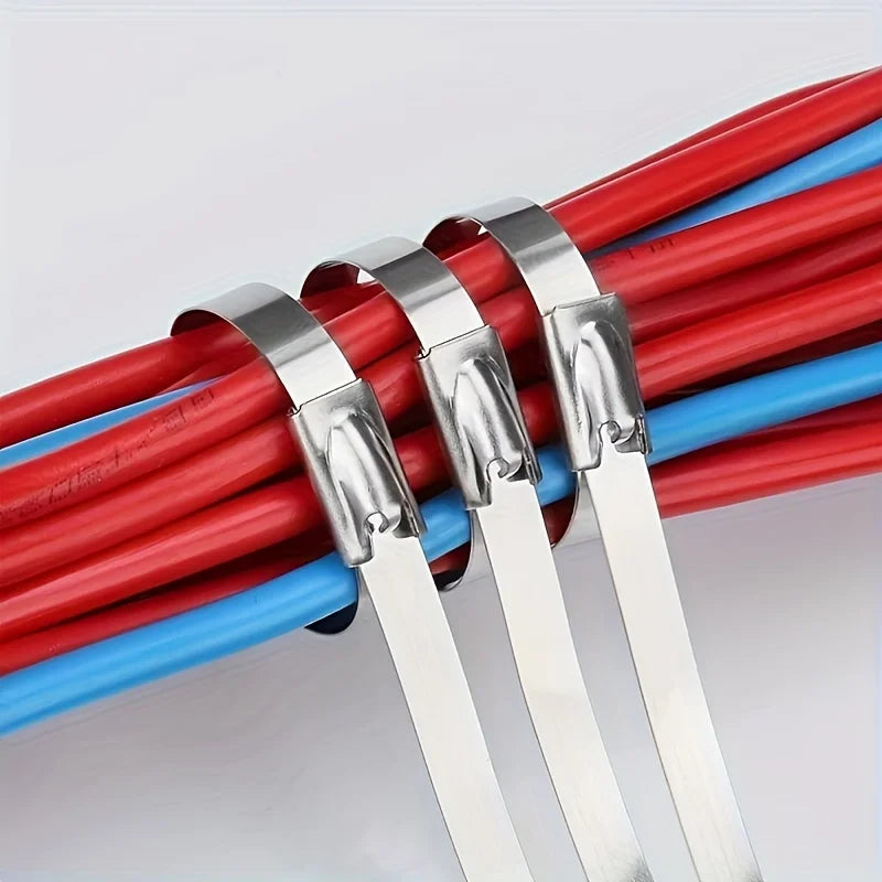 100Pcs Stainless Steel Self Locking Cable Ties Heavy Duty Zip Tie Wrap - 4