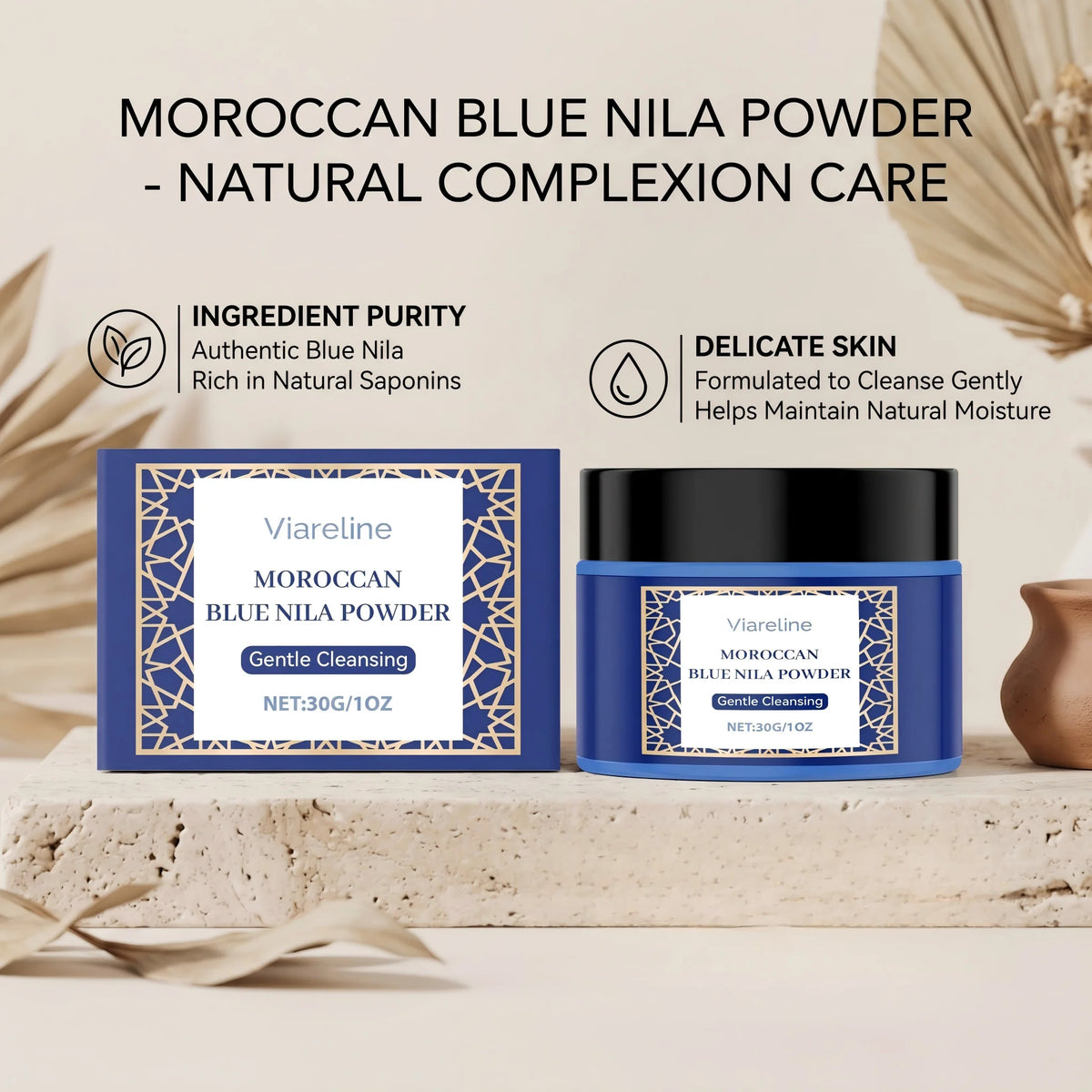 Moroccan Blue Nila Face Mask Powder for Skin Brightening and Cleansing