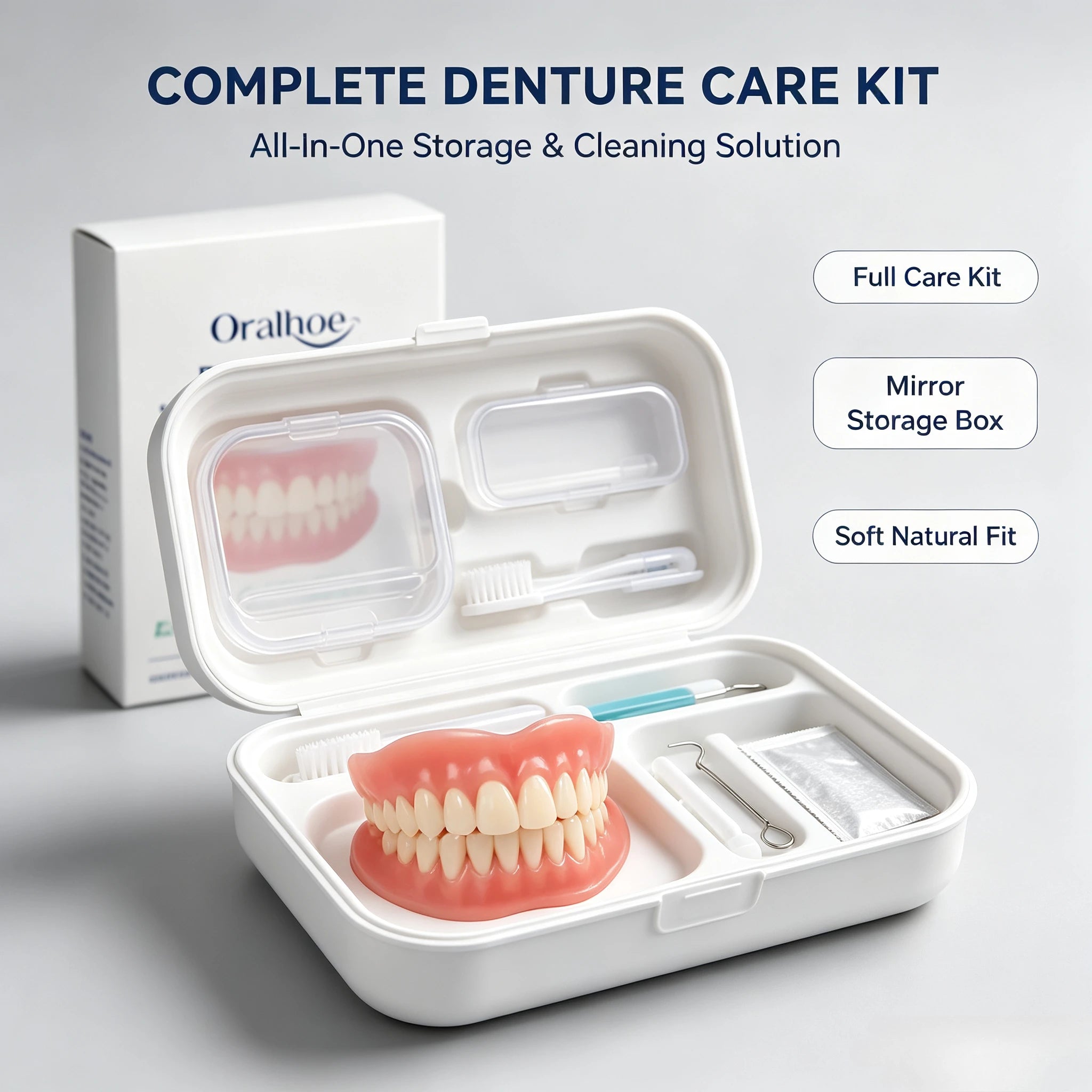 Portable Denture Storage and Cleaning Care Kit - 1