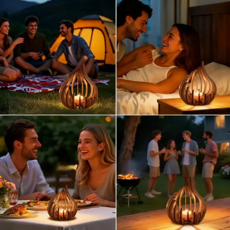 Wooden Flame-Shaped Decorative Candle Holder