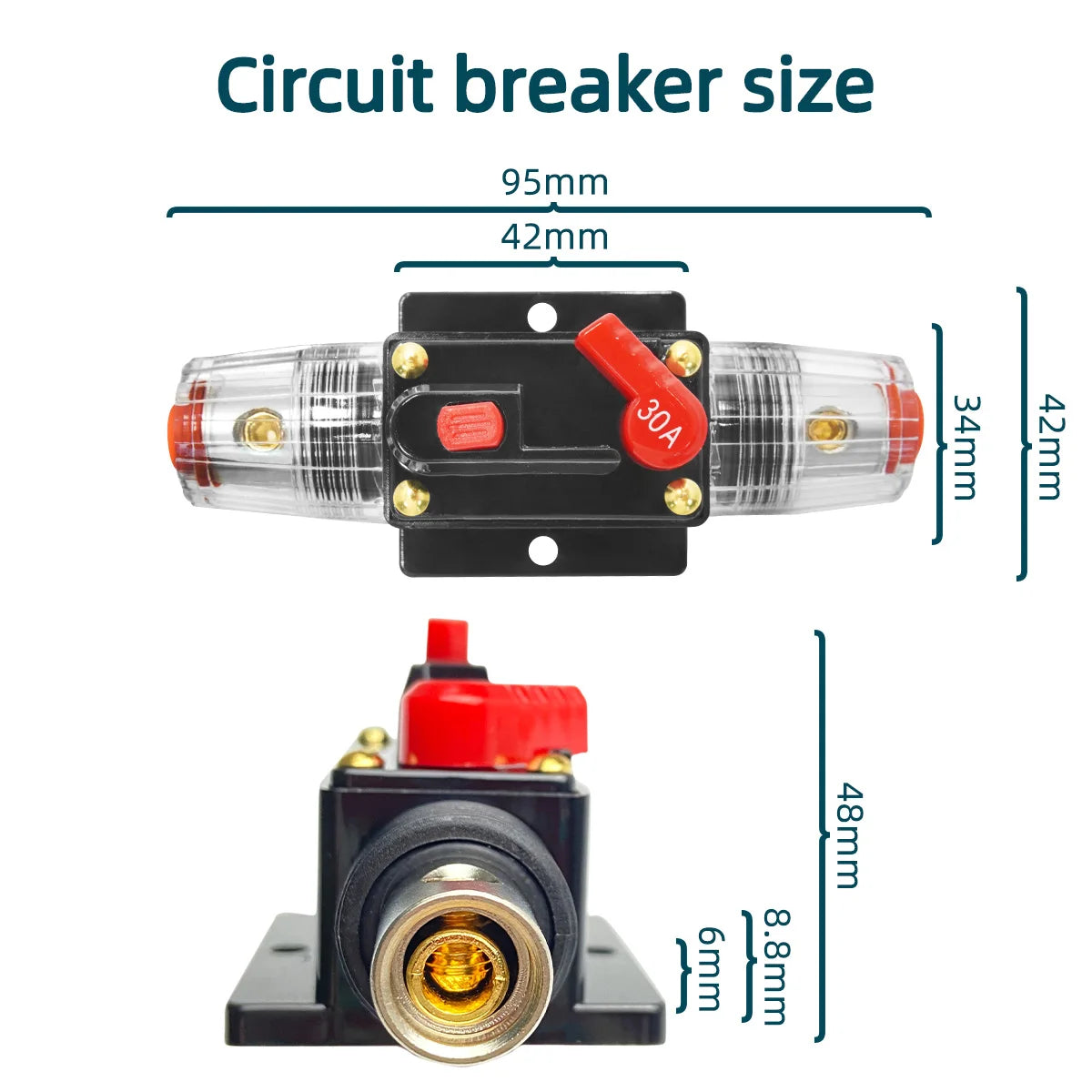 12V-48V DC Waterproof Circuit Breaker Manual Reset Fuse for Car Marine