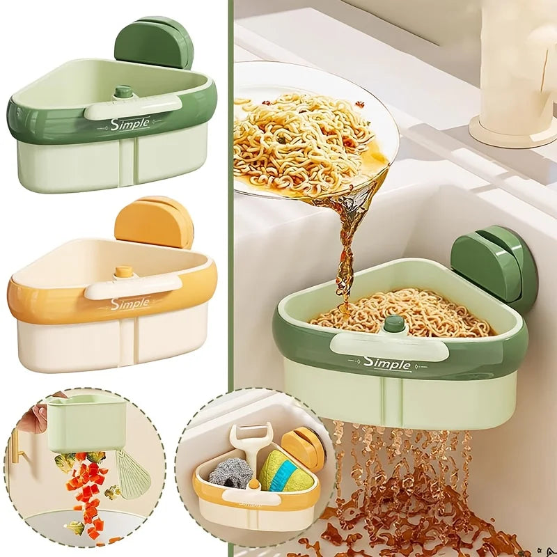 Corner Kitchen Sink Drain Basket with Suction Cup