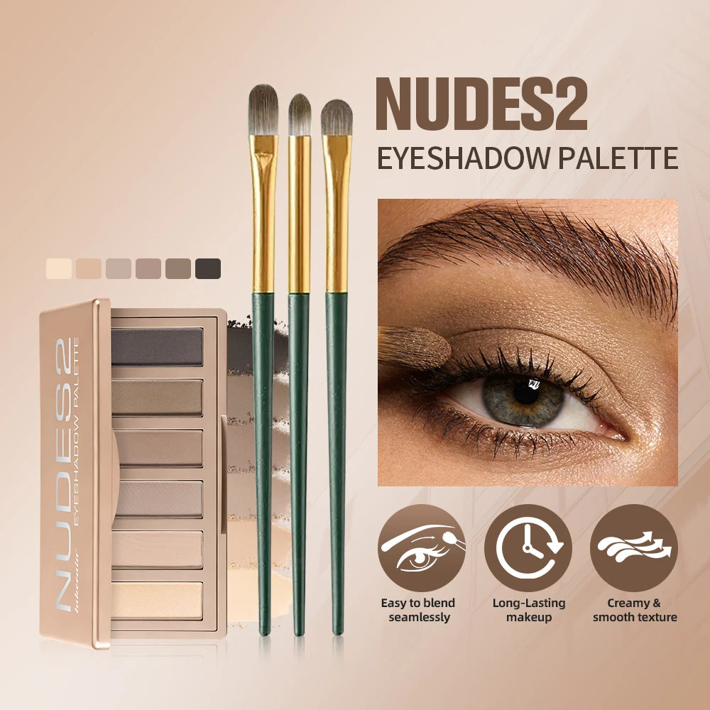 6-Color Nude Eyeshadow Palette with Makeup Brushes
