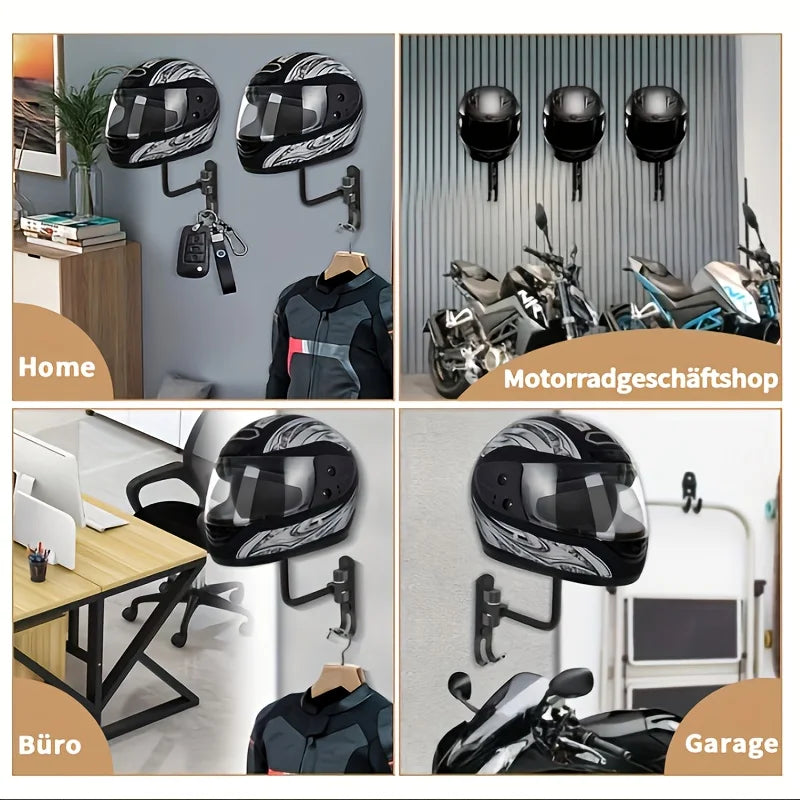 180 Degree Rotary Motorcycle Helmet Wall Rack Holder with Jacket Hook - 6