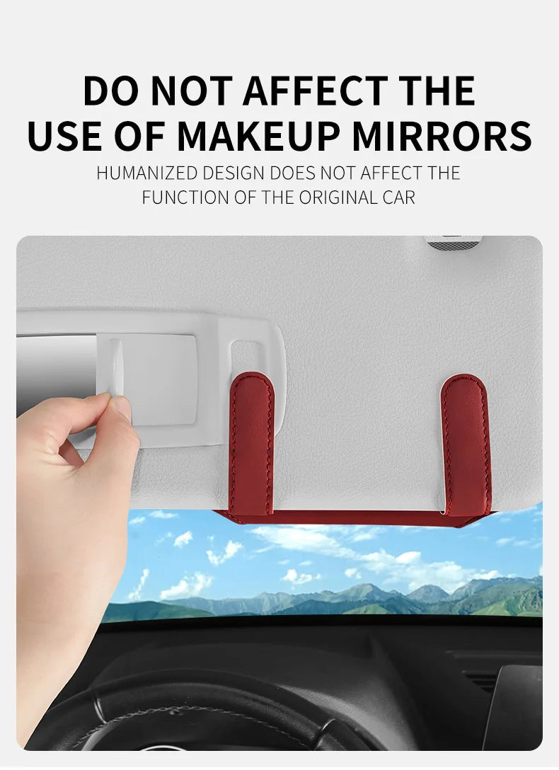 Leather Car Sun Visor Sunglasses and Eyeglasses Holder Case