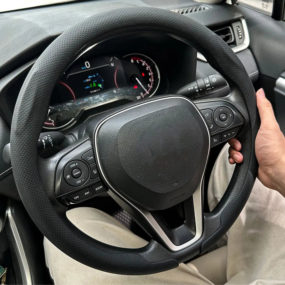 Breathable Leather Car Steering Wheel Cover for Round and D-Shape - 4