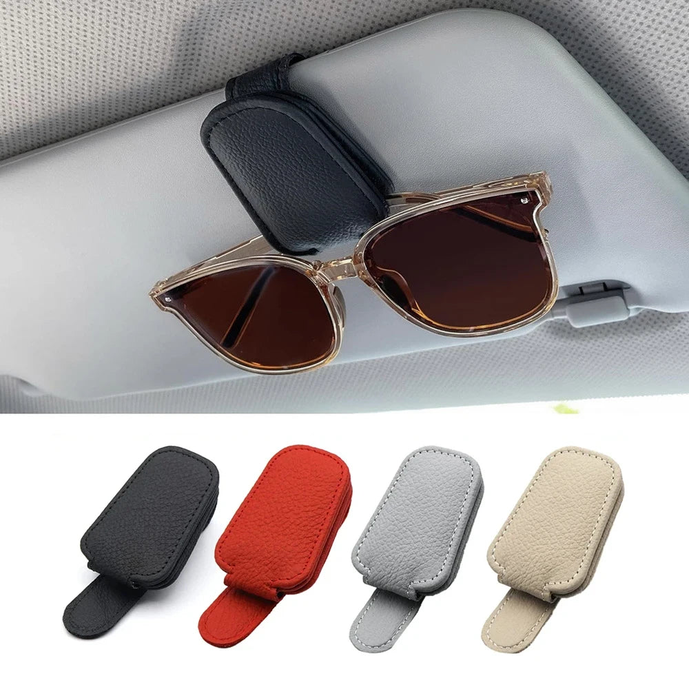 Magnetic Leather Car Sun Visor Glasses and Ticket Holder