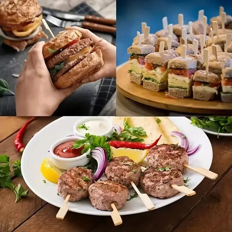 100Pcs Disposable Bamboo Skewers Natural BBQ Sticks and Cocktail Picks - 5