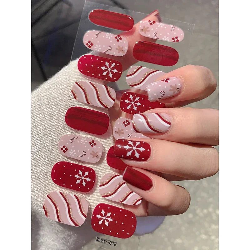 Christmas Semi-Cured Gel Nail Wraps with Winter Snowflake Designs - 10