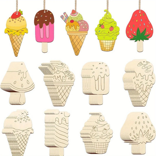 DIY Unfinished Wooden Ice Cream Ornaments for Kids Crafts
