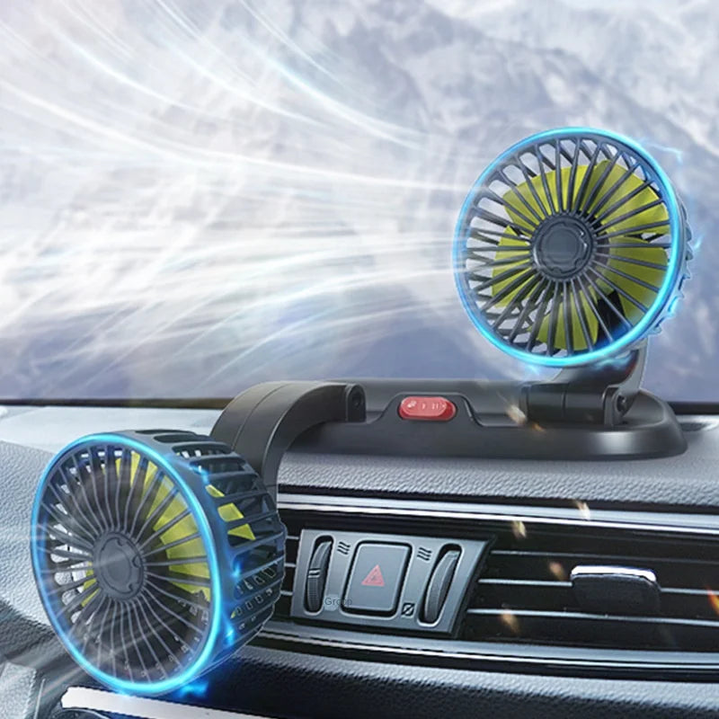 Dual-Head Adjustable Car Cooling Fan for Dashboard