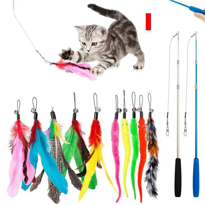 Interactive Cat Feather Toy Set with Telescopic Wand and 10 Attachments - 13