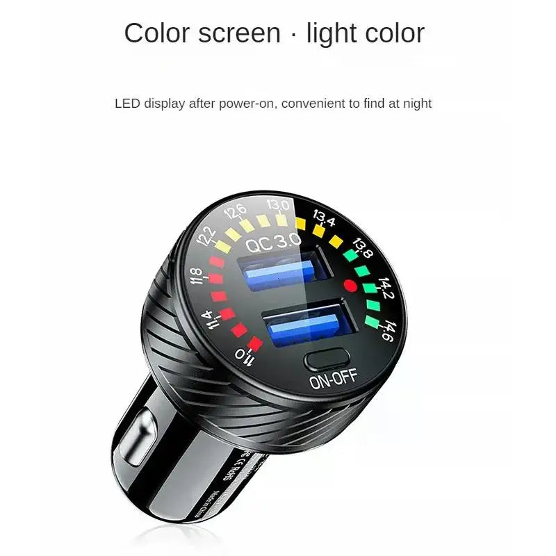 Dual USB Car Charger QC 3.0 Fast Charging Adapter with LED Voltmeter - 10