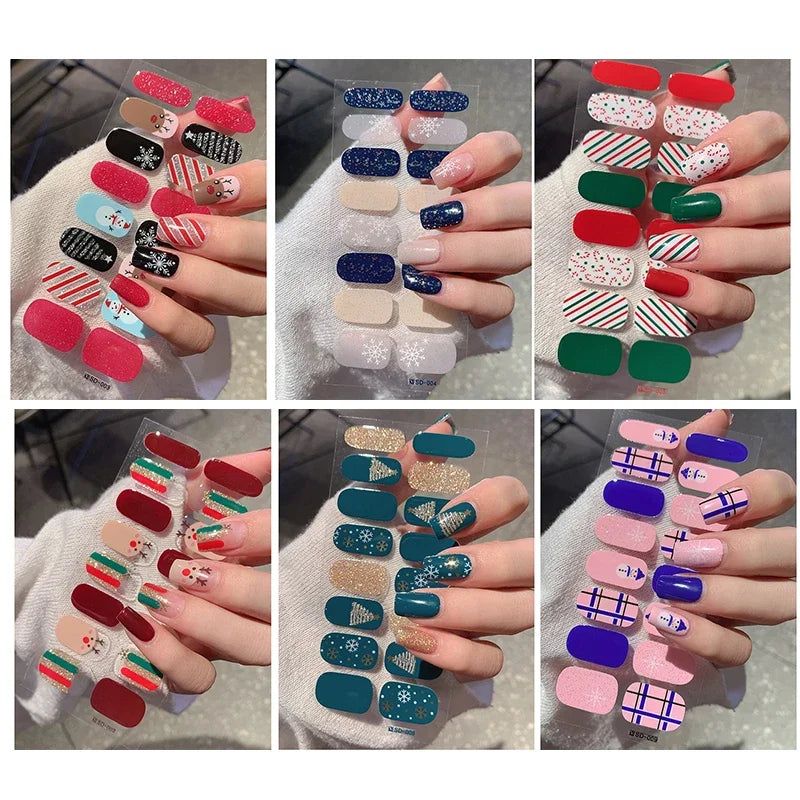 Christmas Semi-Cured Gel Nail Wraps with Winter Snowflake Designs