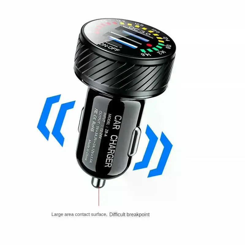 Dual USB Car Charger QC 3.0 Fast Charging Adapter with LED Voltmeter - 11