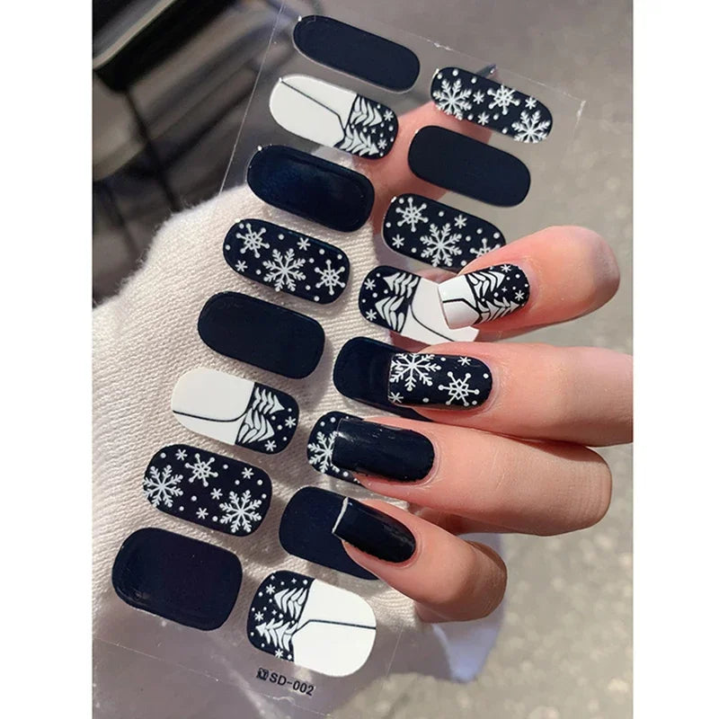 Christmas Semi-Cured Gel Nail Wraps with Winter Snowflake Designs - 16