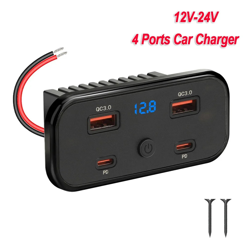 6-Port Fast Charging Car Socket Adapter with LED Voltage Display - 17