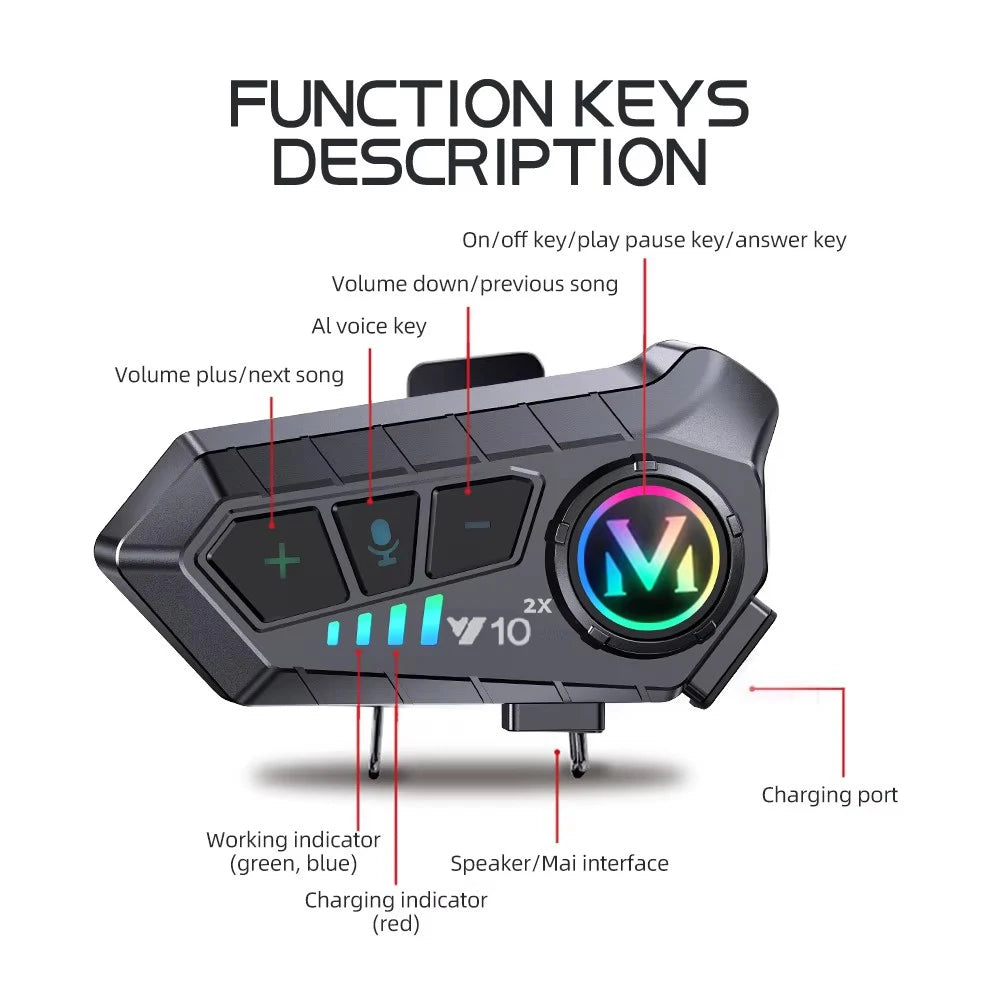 Bluetooth Motorcycle Helmet Intercom Headset Wireless Intercom System - 8