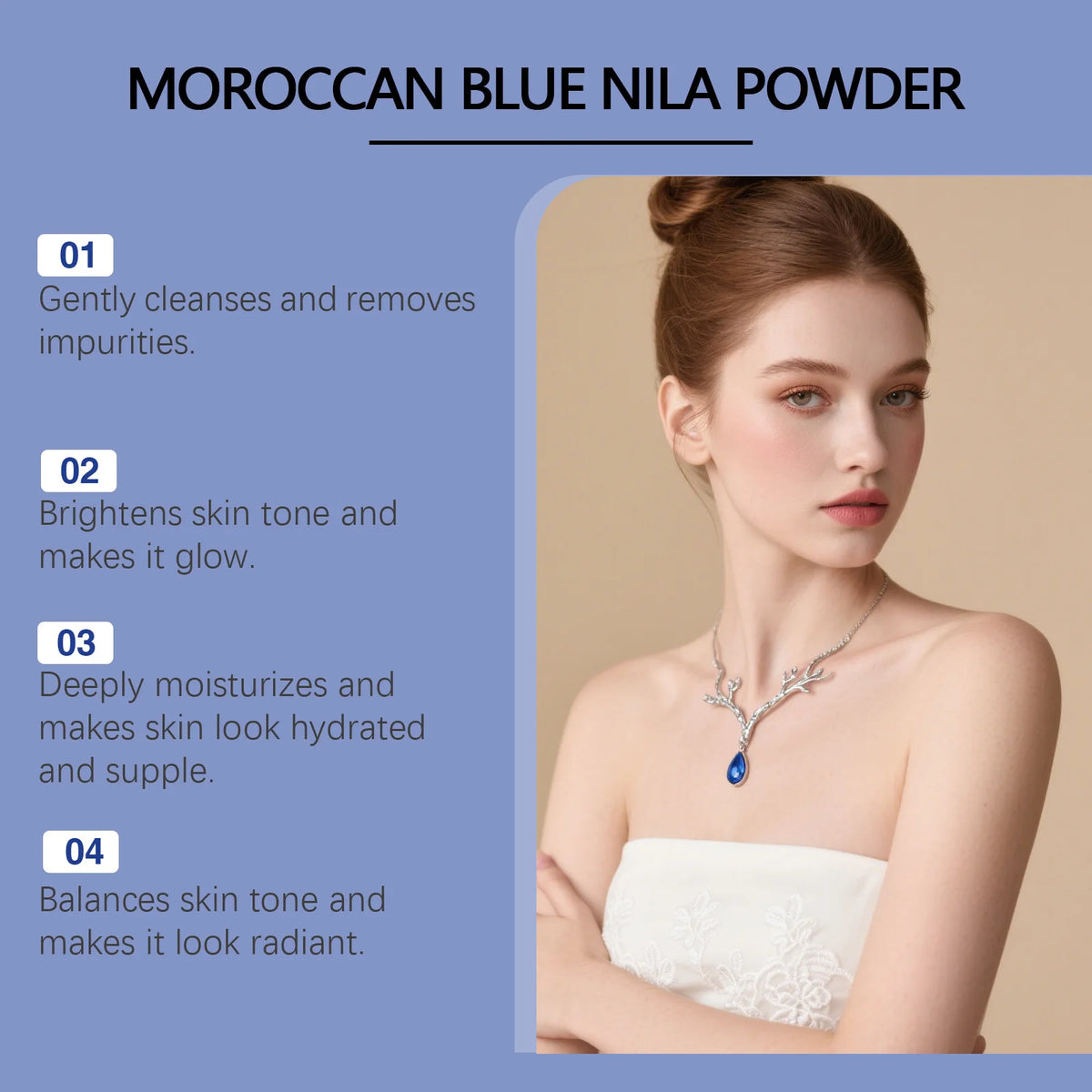 Moroccan Blue Nila Face Mask Powder for Skin Brightening and Cleansing