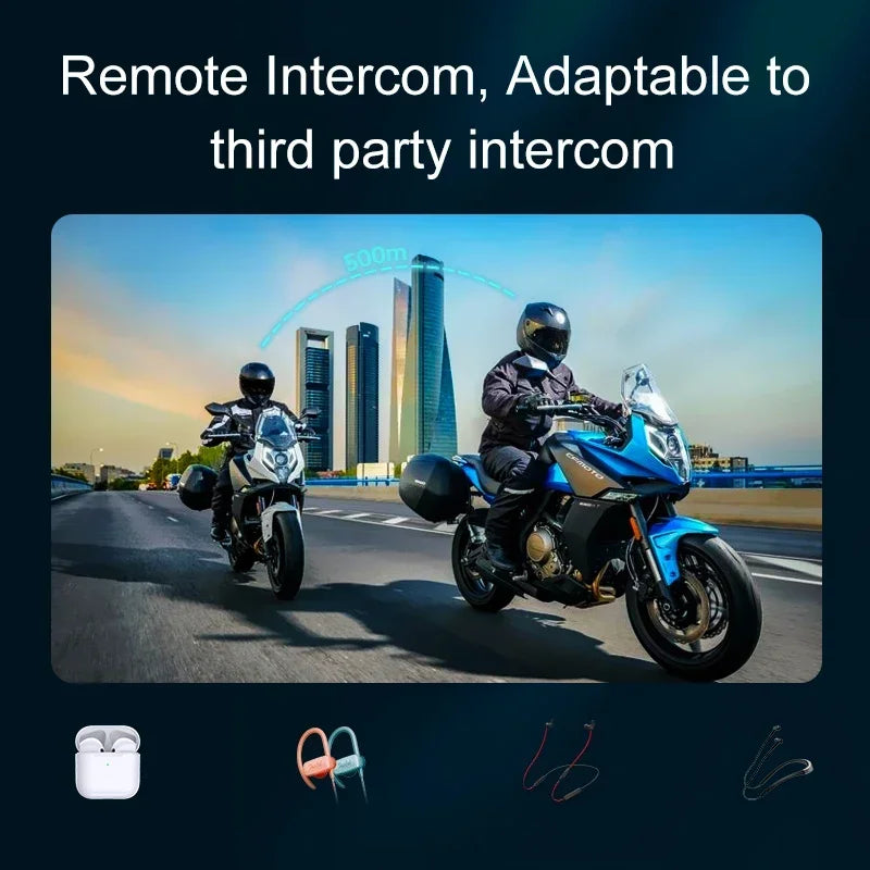 Wireless Motorcycle Helmet Bluetooth Headset with 500M Intercom