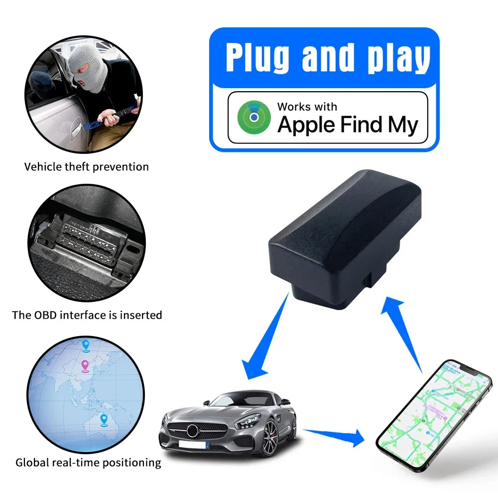Plug-in Real-Time OBD Car GPS Tracker for Apple Find My