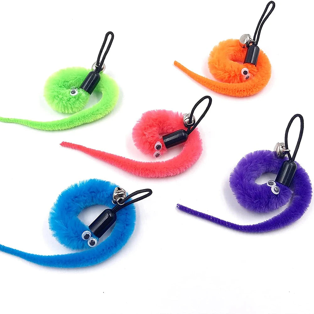 Interactive Plush Worm Cat Teaser Toy with Bell