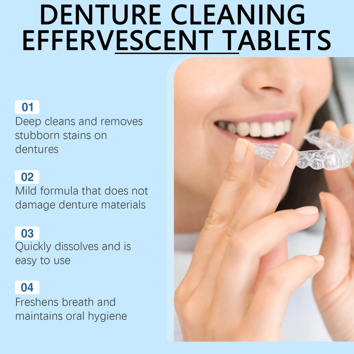 Effervescent Denture Cleaning Tablets for Fresh Breath