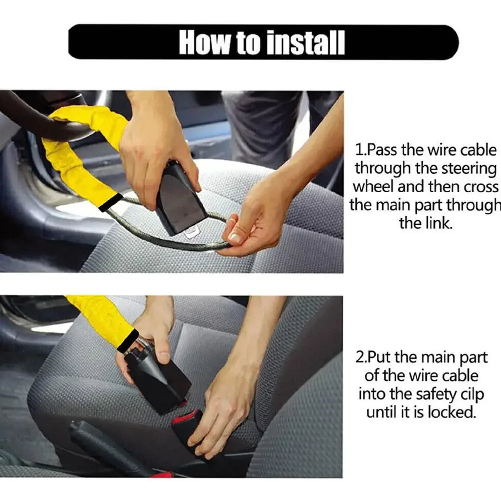 Anti-Theft Braided Steel Steering Wheel and Seat Belt Lock - 4