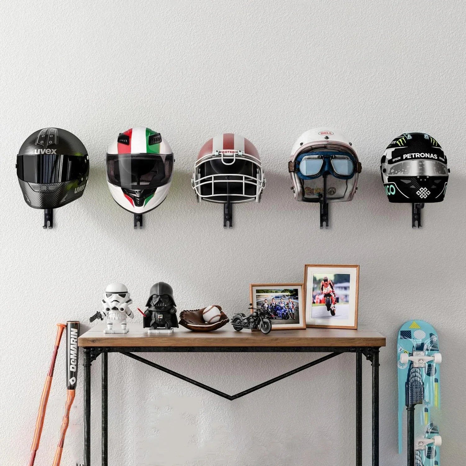 Rotating Wall-Mount Helmet Holder with Storage Hook - 9