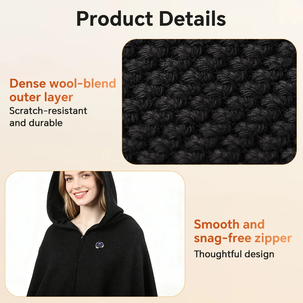 USB Heated Hooded Shawl Wearable Graphene Blanket - 12