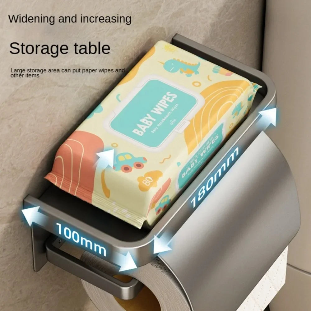 Wall-Mounted Aluminum Toilet Paper Holder with Storage Shelf