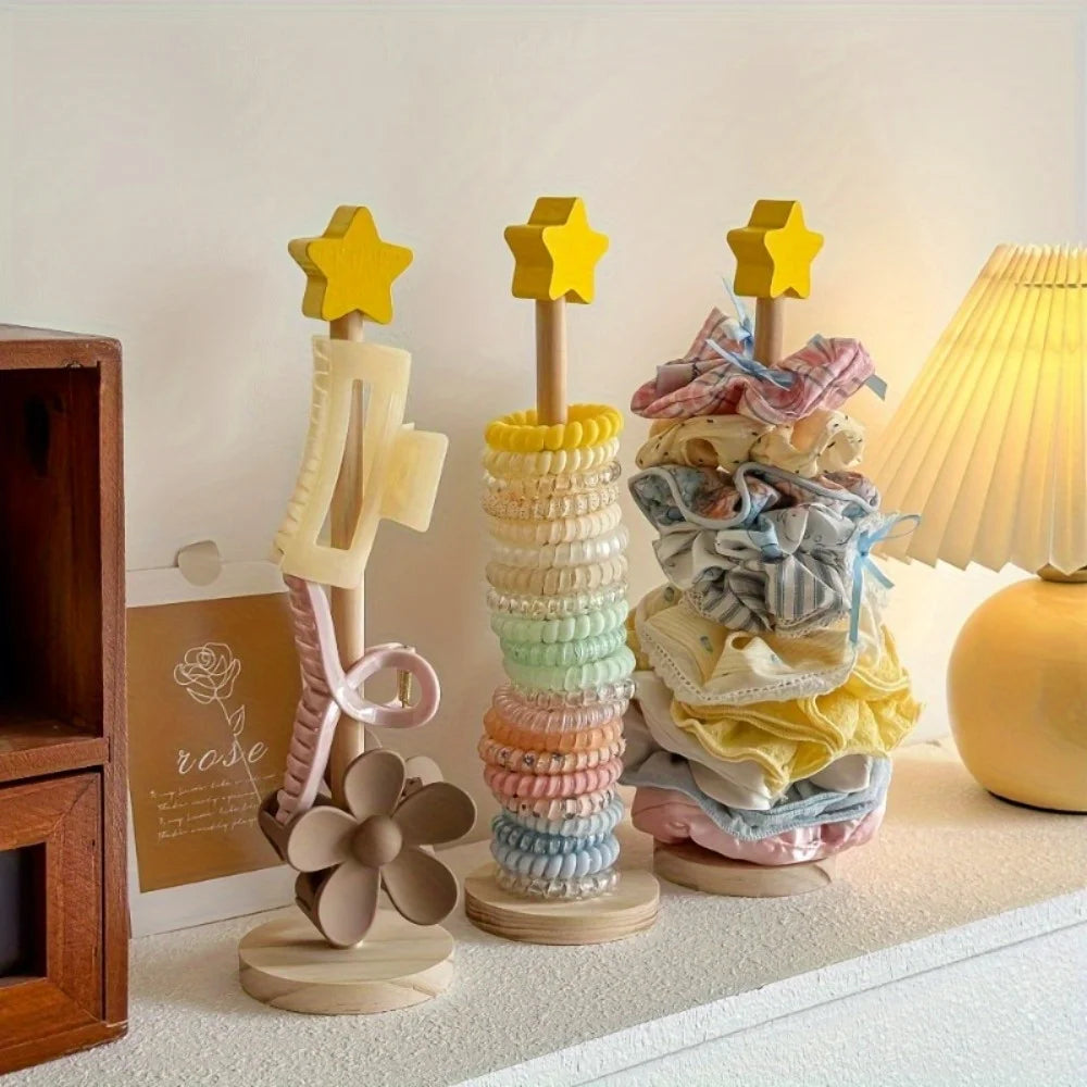 Wooden Desktop Hair Scrunchie and Jewelry Display Organizer