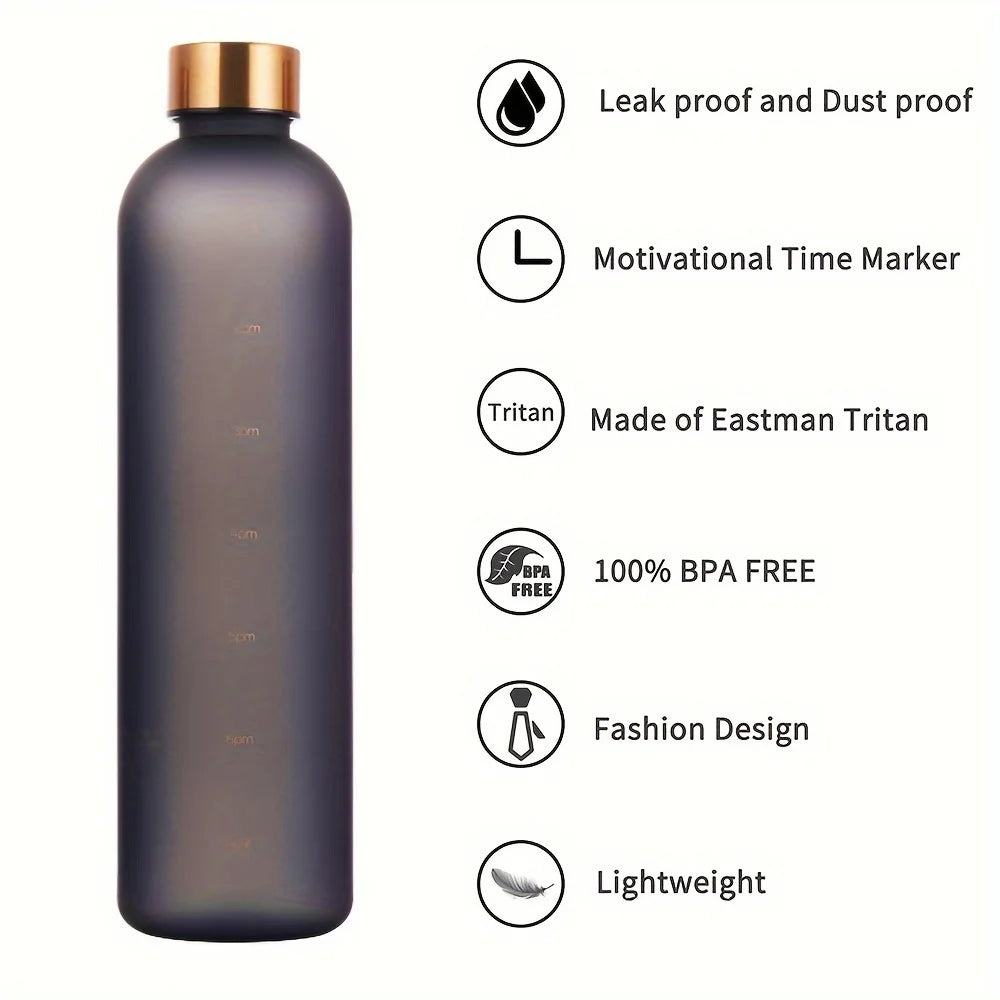 1L Motivational Water Bottle Leakproof Frosted Sport Hydration Flask
