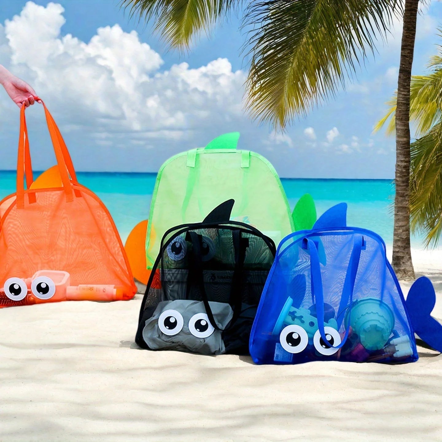 Large Foldable Mesh Beach Tote Bag for Family Vacation - 2