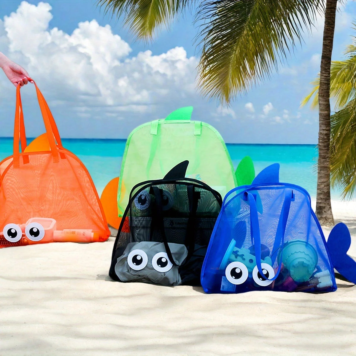 Large Foldable Mesh Beach Tote Bag for Family Vacation