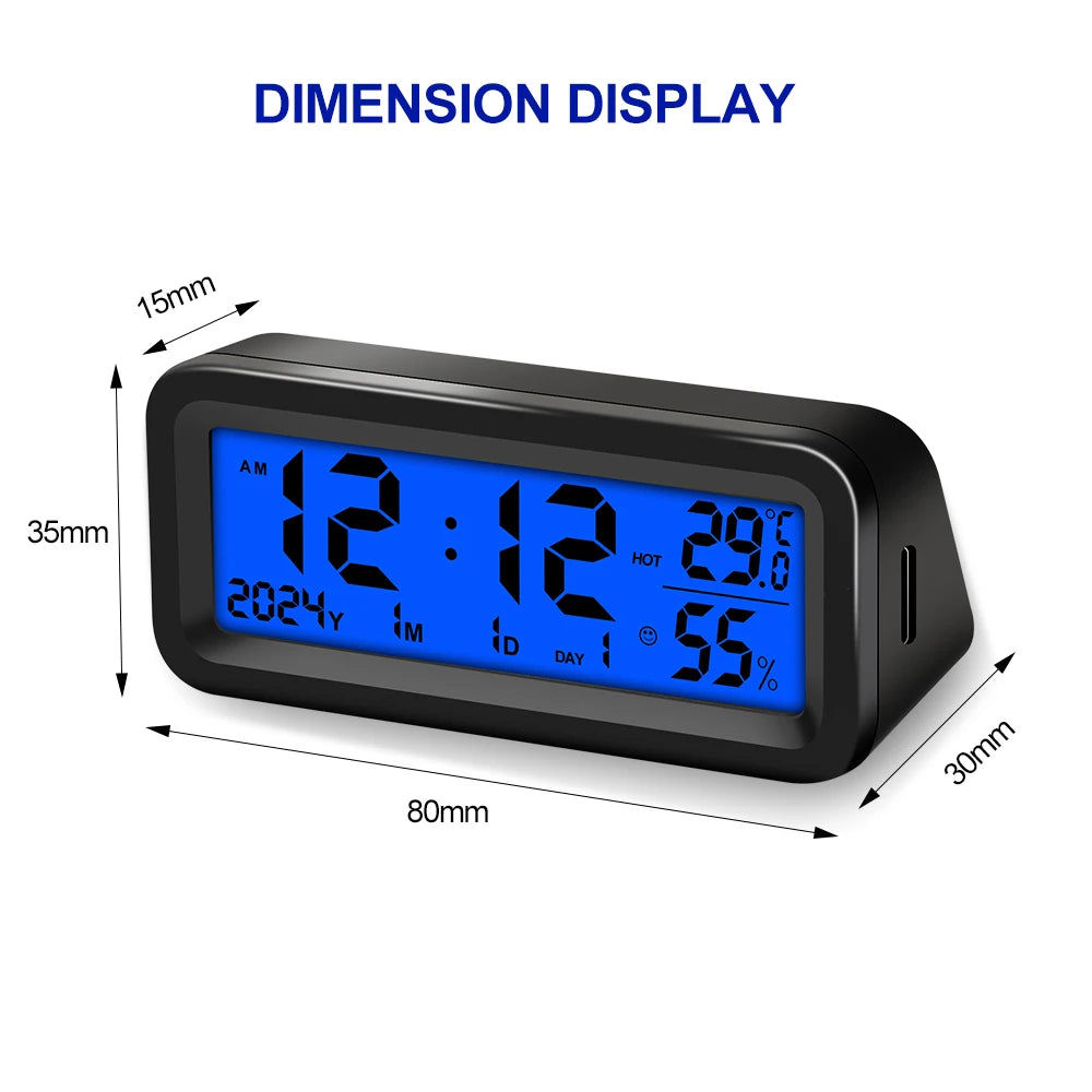 Solar Powered Digital Car Dashboard Clock with Temperature and Humidity - 6