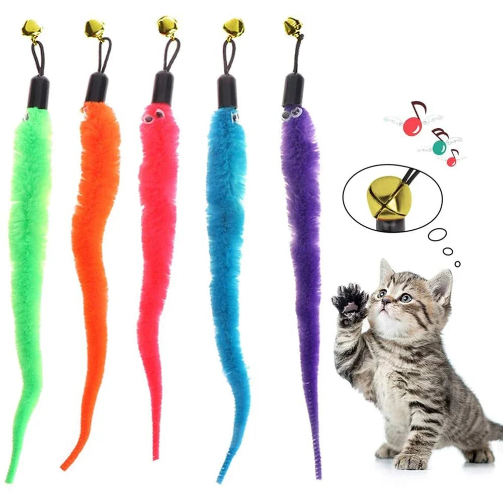 Interactive Plush Worm Cat Teaser Toy with Bell