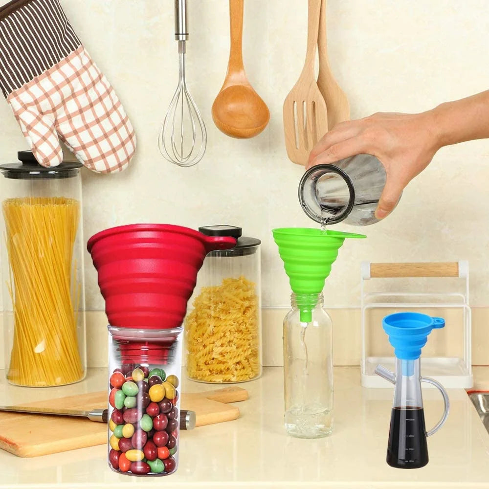 Collapsible Silicone Automotive Fluid Funnel