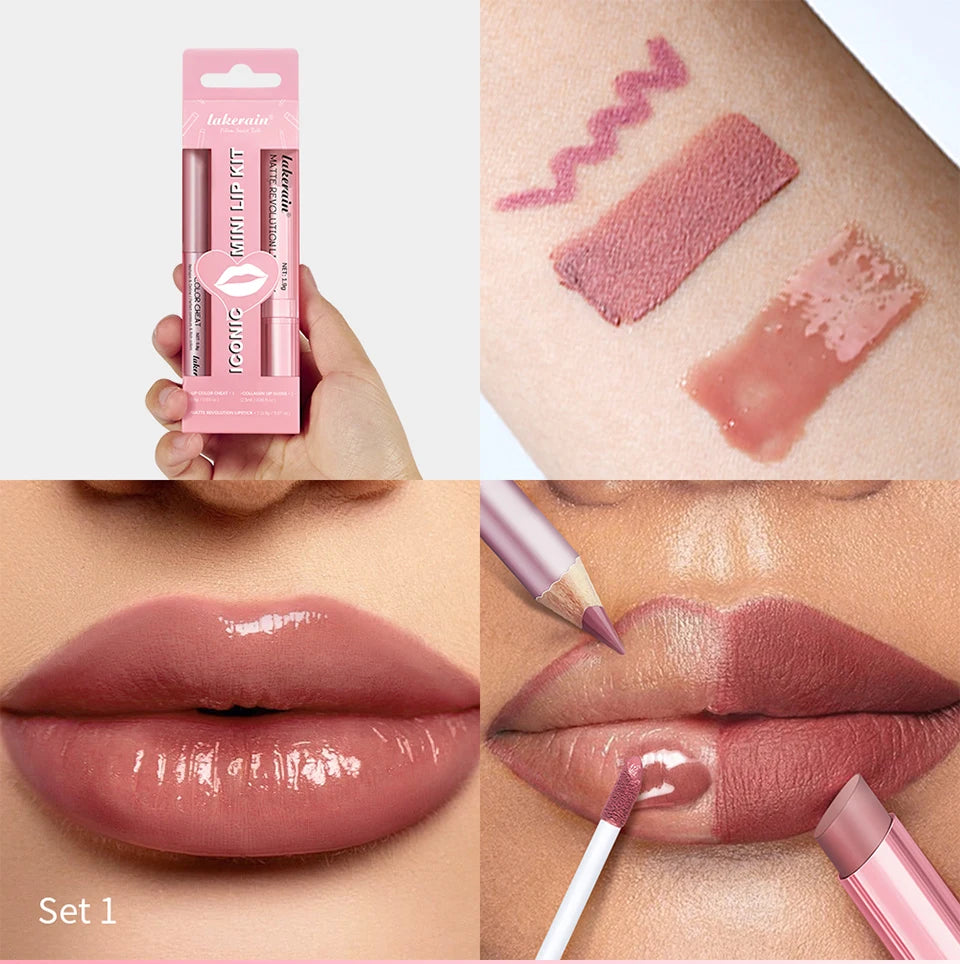 3-Piece Waterproof Matte Lipstick and Lip Liner Makeup Set - 17